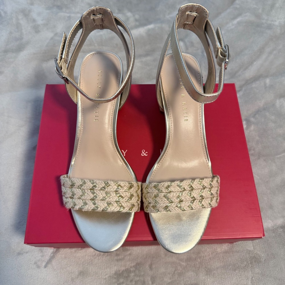 Kelly & Katie Tamaria Gold Metallic Jute Block Heel Sandals Women's 8M